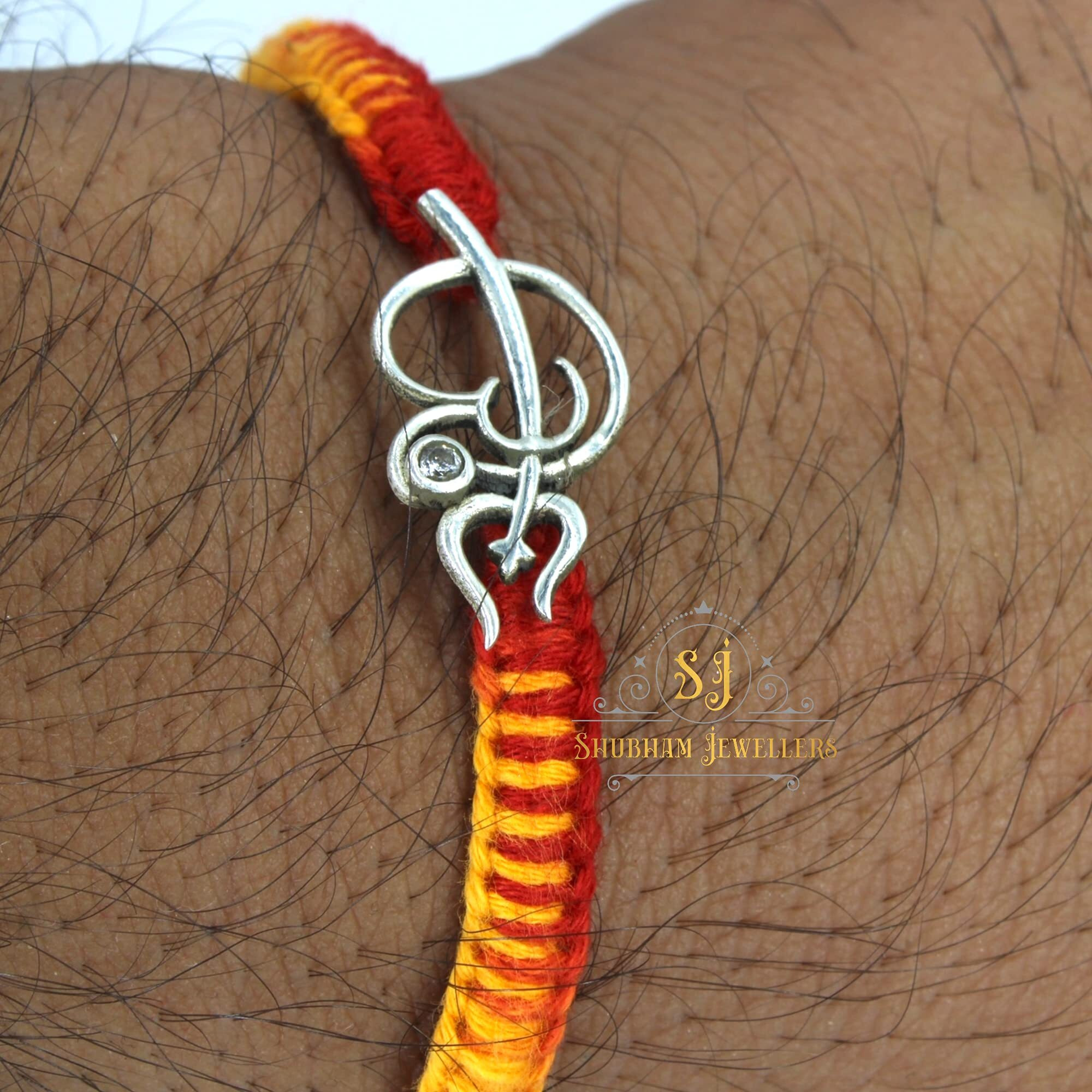 Nuzzrii Pure 925 Sterling Silver Rakhi For Brother Charm Bracelet Raksha Bandhan With Pure Cotton Thread For Men, Boys, Rakhis By Shubham Jewellers Omtrcur