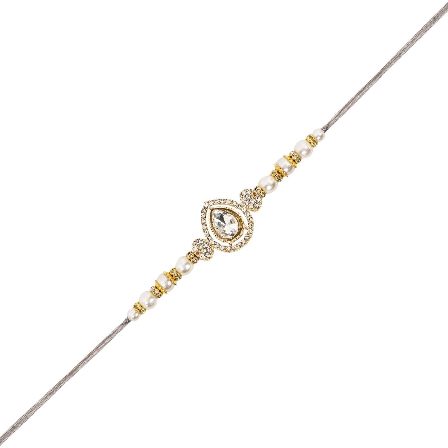 I Jewels Designer Kundan Stone Bhaiya Bhabhi Mangalsutra Bracelet Rakhi Set With Roli Chawal & Rakshabandhan Card For Unisex Adult (White)
