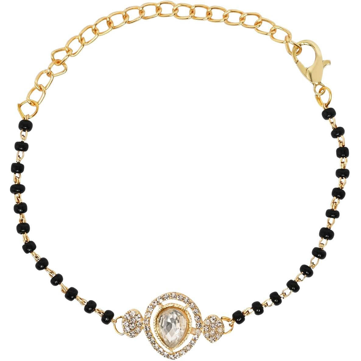 I Jewels Designer Kundan Stone Bhaiya Bhabhi Mangalsutra Bracelet Rakhi Set With Roli Chawal & Rakshabandhan Card For Unisex Adult (White)