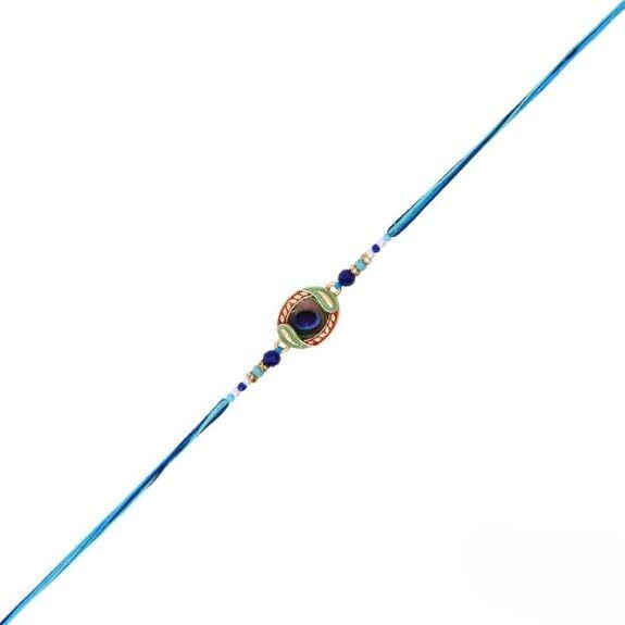 I Jewels Peacock Feather Rakhi With Roli Chawal & Rakshabandhan Card For Bro/Brother/Bhai (R321)