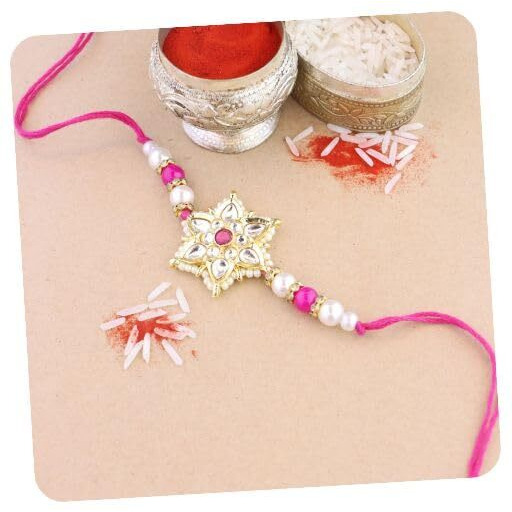 I Jewels Pearl & Kundan Bhaiya Rakhi With Roli Chawal For Brother/Bro/Men With Rakshabandhan Card (R116Q)