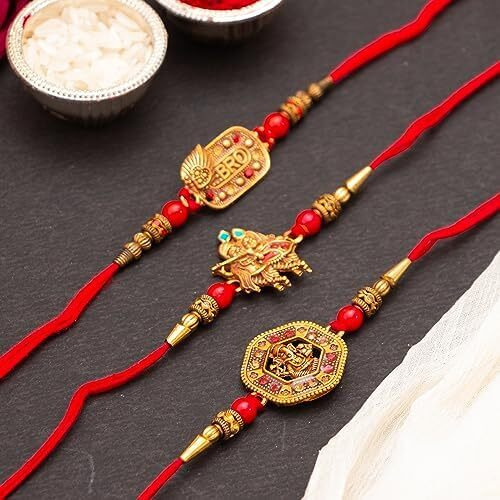 Craftvatika Rakhi Set Of 3 For Brother Bhai Ganesha Rakhi For Bhaiya Radhe Krishna Rakhi Combo Set For Bhaiya Kids Boy Rakshabandhan Rakhi