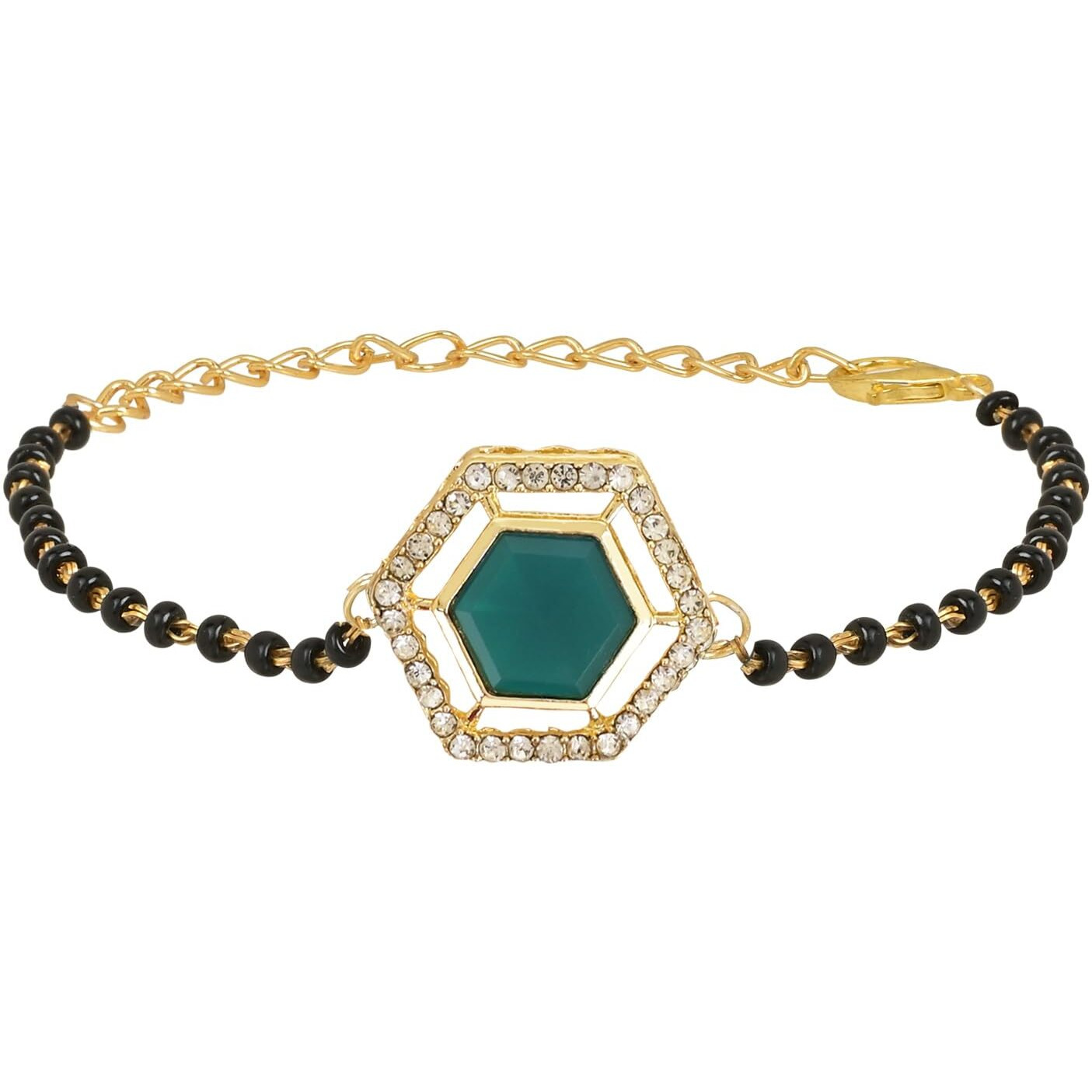 I Jewels Elegant Kundan Stone Bhaiya Bhabhi Mangalsutra Bracelet Rakhi Set With Roli Chawal & Rakshabandhan Card For Brother/Bro/Men (R134-Co)
