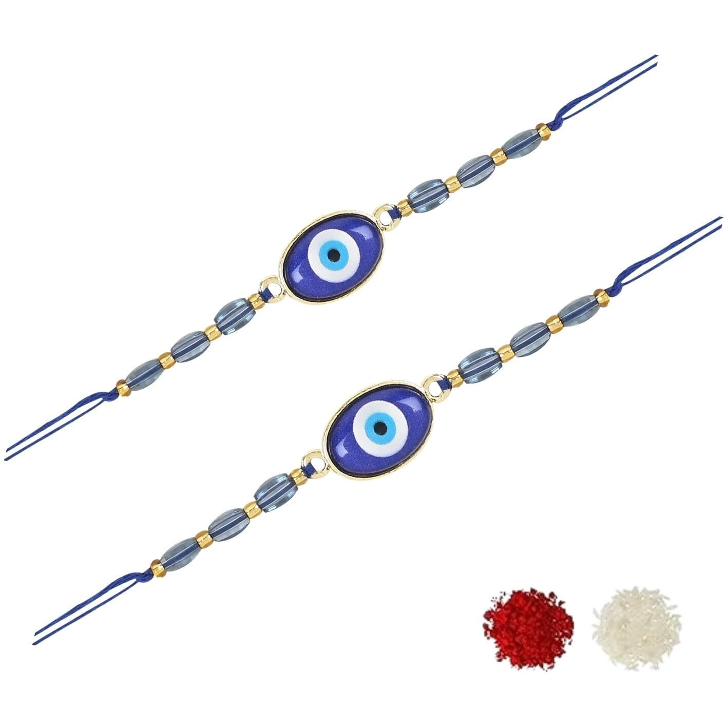 I Jewels Rakshabandhan Enamel Evil Eye Rakhi Combo Set With Roli Chawal For Bhaiya/Brother/Bro/Men/Boys/Kids (R128-2)