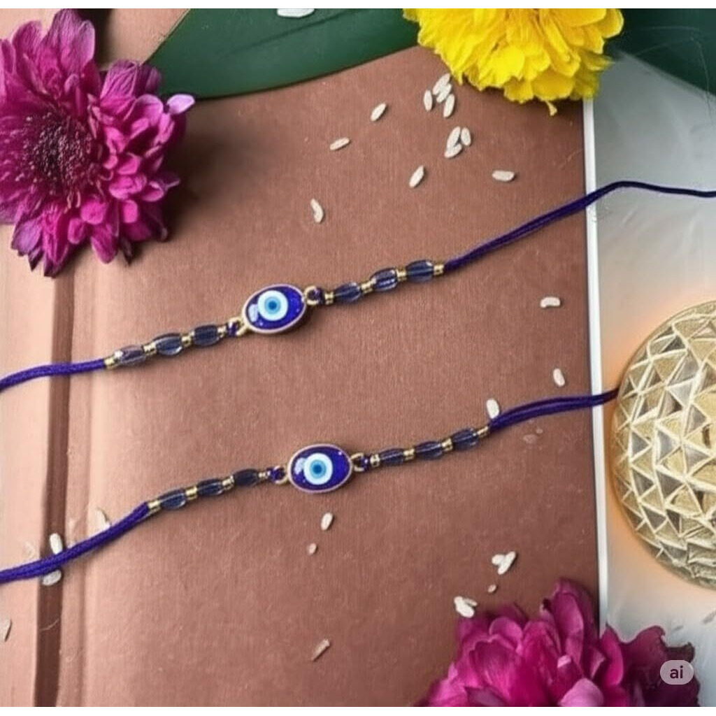 I Jewels Rakshabandhan Enamel Evil Eye Rakhi Combo Set With Roli Chawal For Bhaiya/Brother/Bro/Men/Boys/Kids (R128-2)