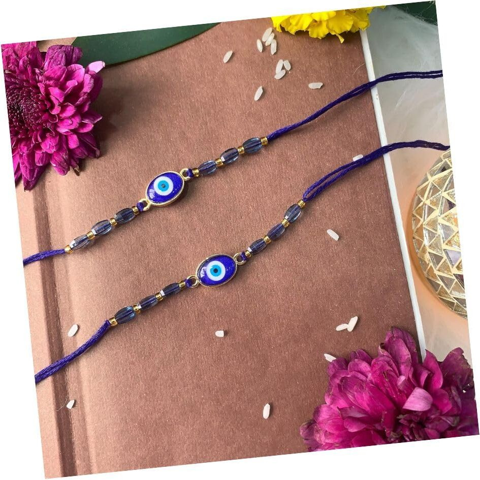 I Jewels Rakshabandhan Enamel Evil Eye Rakhi Combo Set With Roli Chawal For Bhaiya/Brother/Bro/Men/Boys/Kids (R128-2)