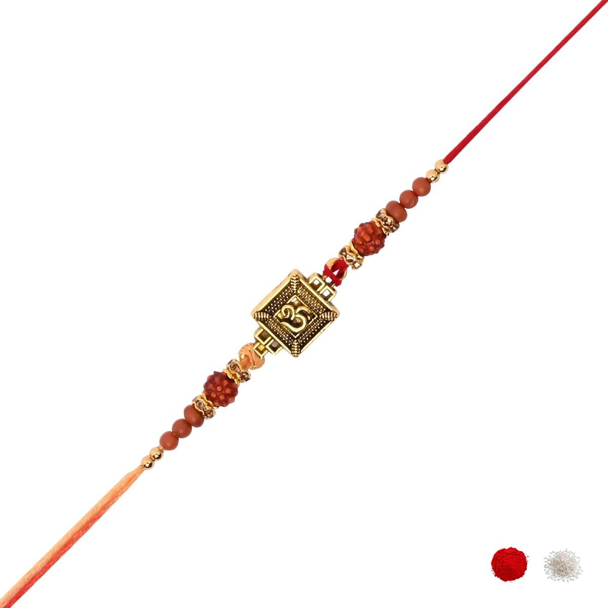 I Jewels Enamel Om & Rudraksha Beads Design Rakhi With Roli Chawal & Rakshabandhan Card For Bro/Brother/Bhai (Yellow)