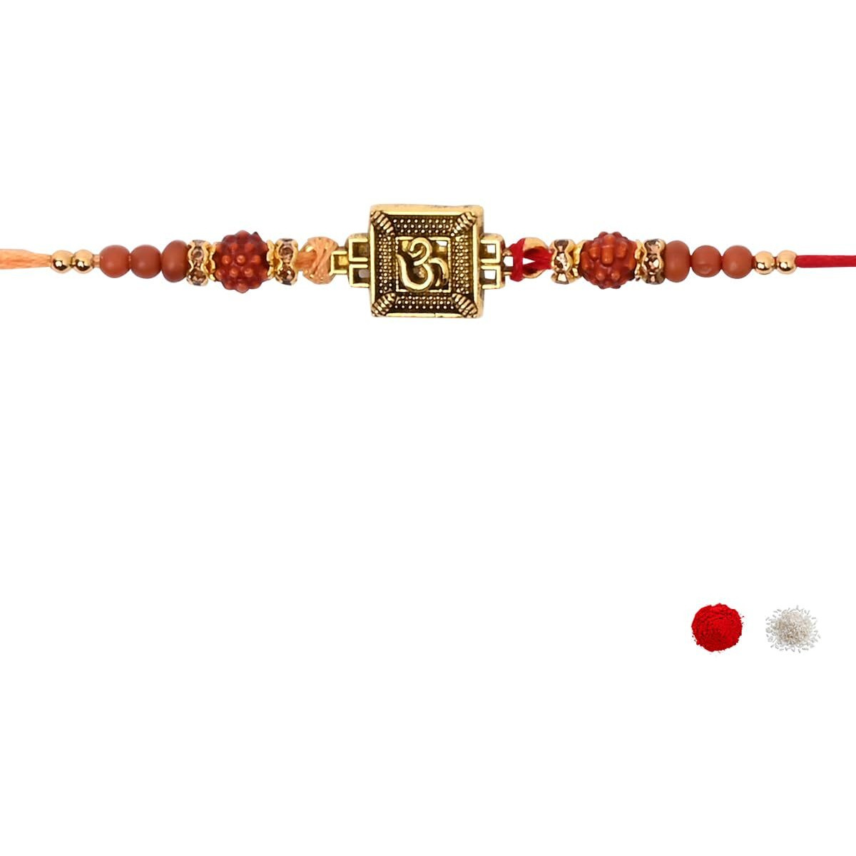 I Jewels Enamel Om & Rudraksha Beads Design Rakhi With Roli Chawal & Rakshabandhan Card For Bro/Brother/Bhai (Yellow)