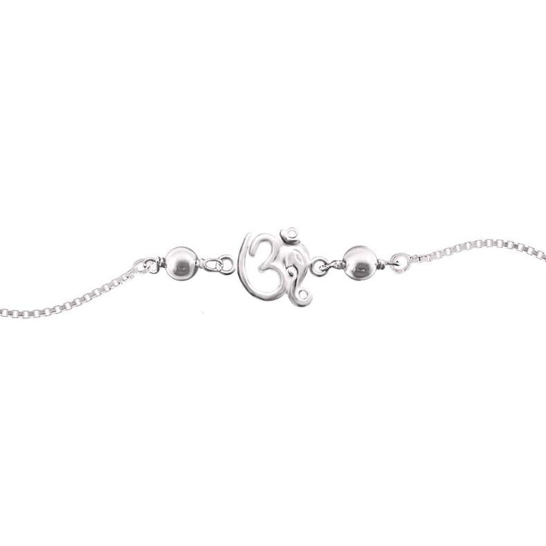 Parnika 925 Om Ganesha Rudraksha Infinity Bro Shiv Bhai Adjustable Silver Rakhi Bracelet For Brother In 92.5 Sterling Silver For Boys And Men | Chandi Ki Rakhi | Gift Box Roli Chawal (Om Ganesha)