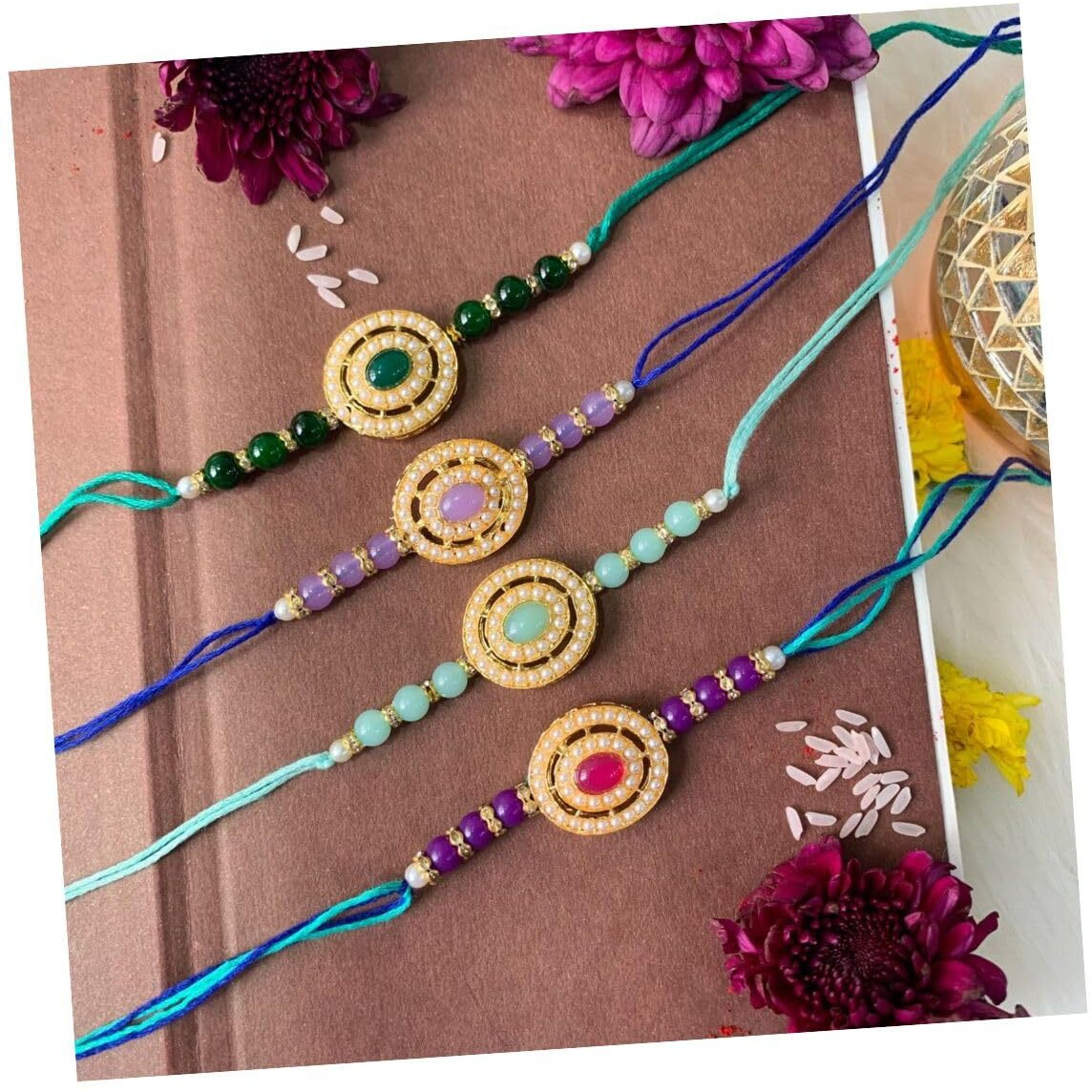 I Jewels Kundan & Pearl Bhaiya Rakhi With Roli Chawal For Brother/Bro/Men With Rakshabandhan Card (R096-4)