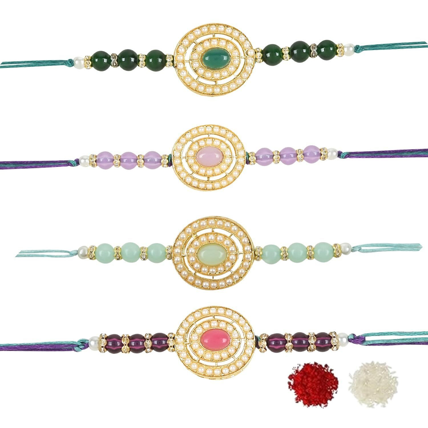 I Jewels Kundan & Pearl Bhaiya Rakhi With Roli Chawal For Brother/Bro/Men With Rakshabandhan Card (R096-4)