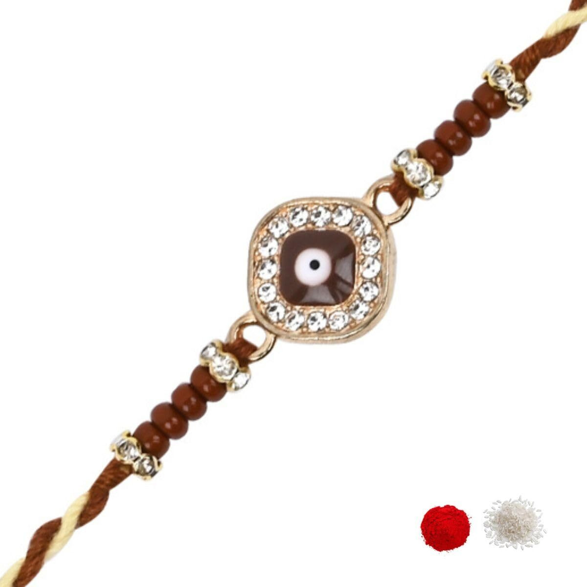 I Jewels Enamel Evil Eye Rakhi With Roli Chawal & Rakshabandhan Card For Bro/Brother/Bhai (R190) (Brown) For Men