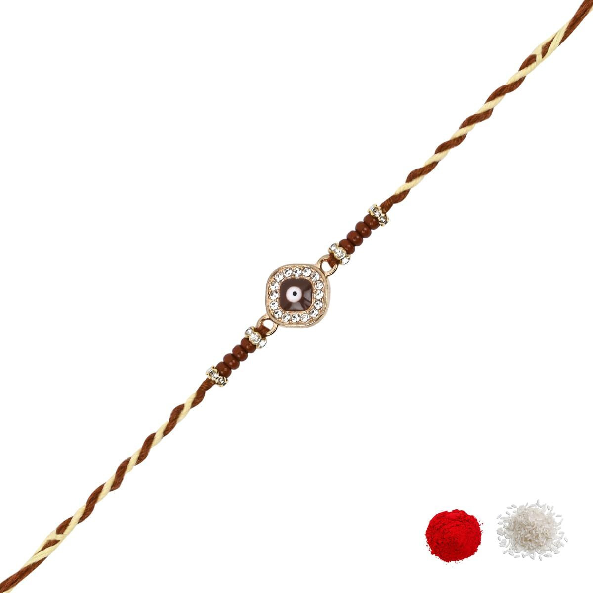 I Jewels Enamel Evil Eye Rakhi With Roli Chawal & Rakshabandhan Card For Bro/Brother/Bhai (R190) (Brown) For Men