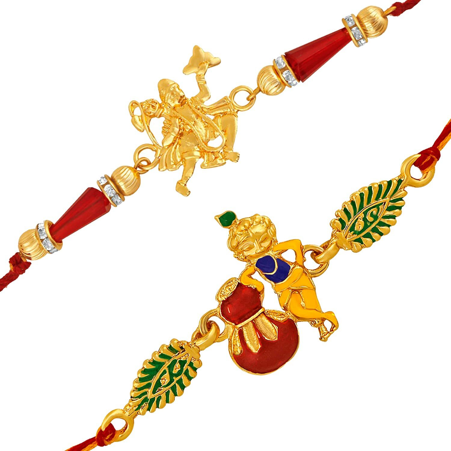 Mahi Combo Of Hanuman And Krishana Rakhi's With White Crystals For Bhaiya (Rco1105222G)