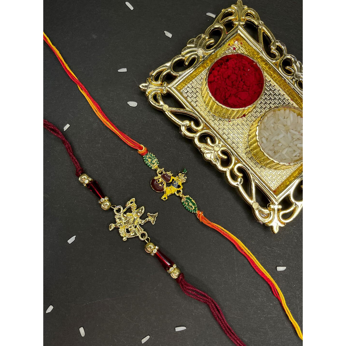 Mahi Combo Of Hanuman And Krishana Rakhi's With White Crystals For Bhaiya (Rco1105222G)