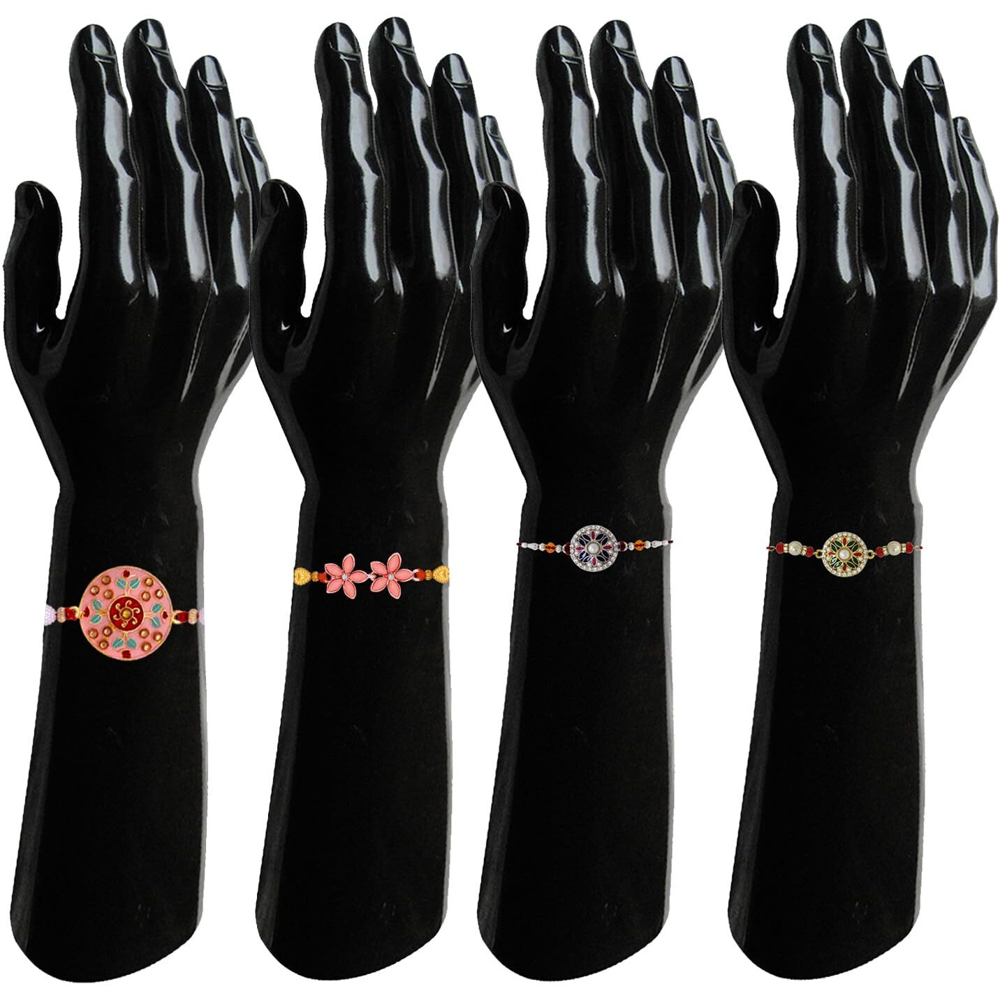 Mahi Combo Of 4 Meenaakari Work Floral Rakhis With Multicolor Crystals For Brother, Bhai, Bro (Rco1105727M)