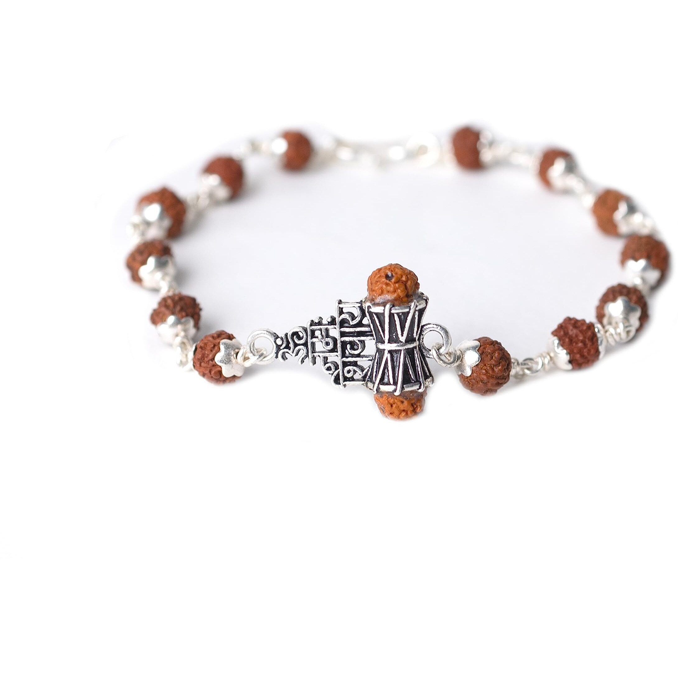 Hem Jewels Pure Silver Rudraksh Rakhi For Brother | Silver Rudaksh Bracelet For Boys And Men | Silver Rakhi With Motif Om Namah Shivay In Hindi (Hjrkh-74)