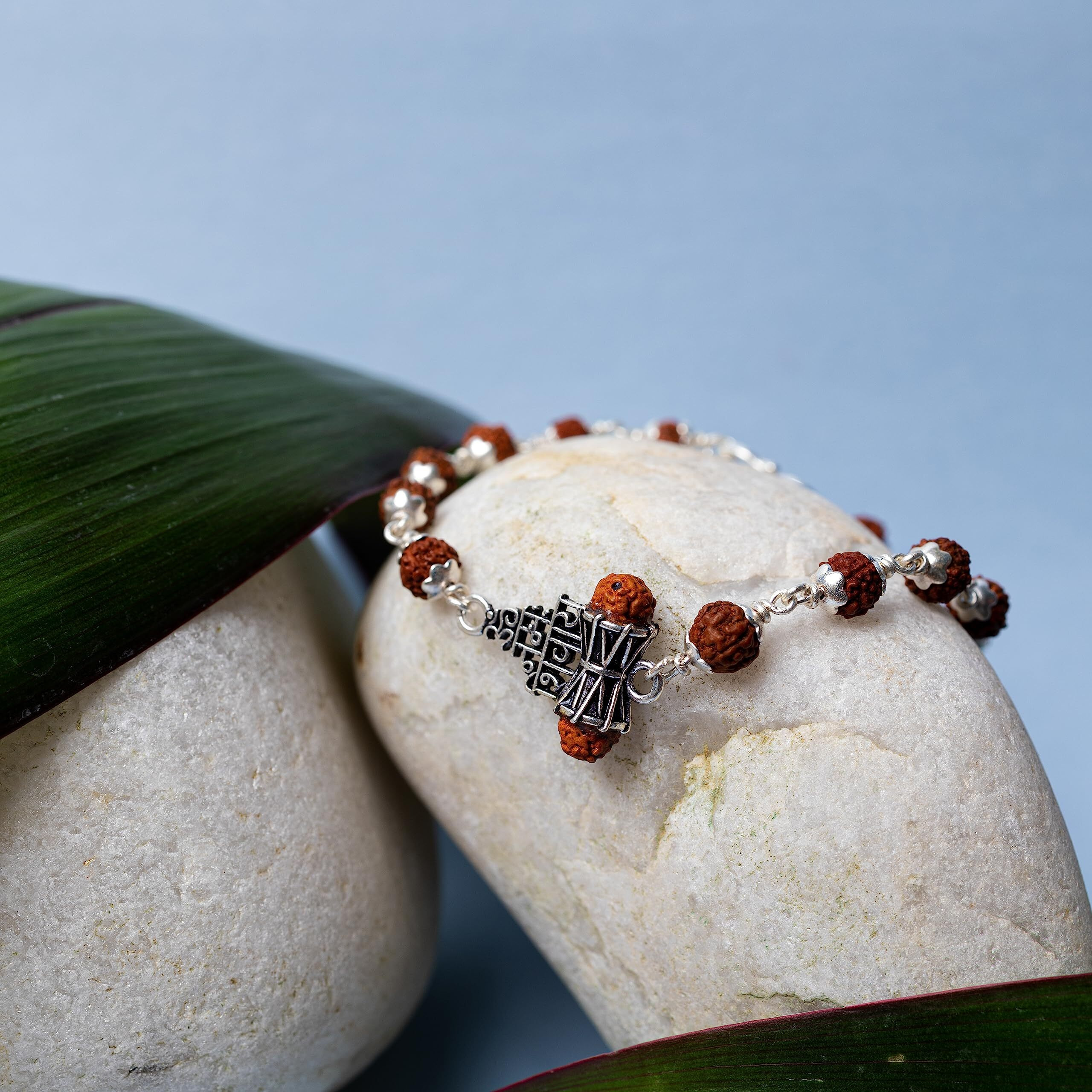 Hem Jewels Pure Silver Rudraksh Rakhi For Brother | Silver Rudaksh Bracelet For Boys And Men | Silver Rakhi With Motif Om Namah Shivay In Hindi (Hjrkh-74)