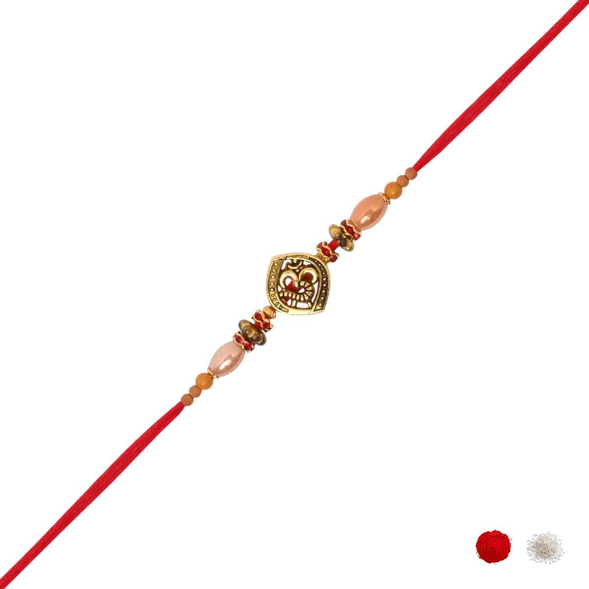 I Jewels Om Design Rakhi With Roli Chawal & Rakshabandhan Card For Bro/Brother/Bhai (R375Re-Br) (Pack Of 2)