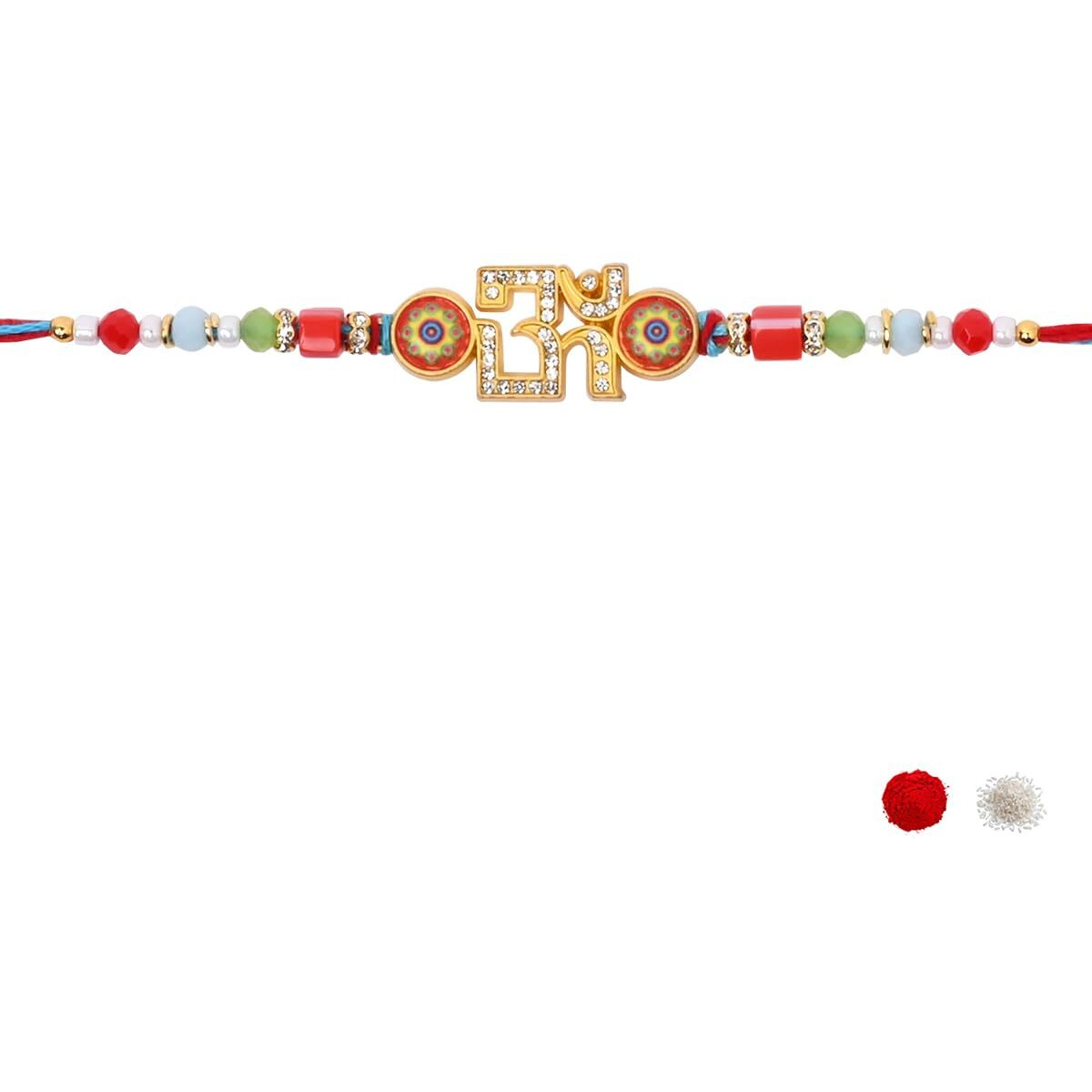 I Jewels Enamel Om Rakhi With Roli Chawal & Rakshabandhan Card For Bro/Brother/Bhai (R361)