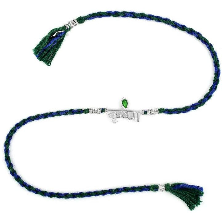Roovi Pure 925 Sterling Silver Krishna Rakhi Bracelet/Rakhi Set With Roli Chawal | Rakshabandhan Rakhi For Brother I Certificate Of Authenticity & 925 Stamp I