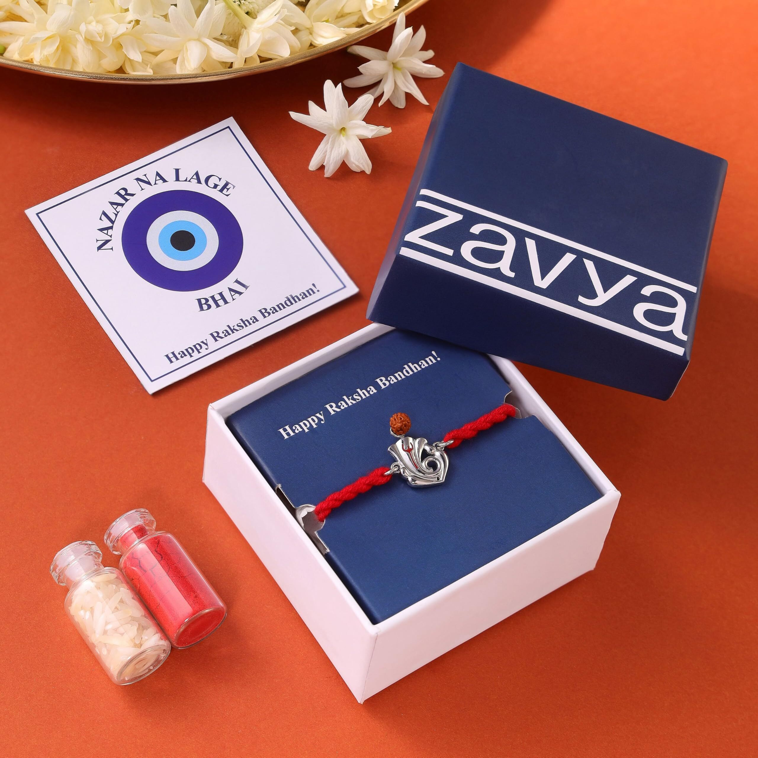 Zavya 925 Sterling Silver Ganesh Minimal Rhodium Plating Silver Rakhi | Rakhi For Brother- Rakshabandhan | Gift For Men & Boys |With Certificate Of Authenticity And 925 Hallmark | Gift For Brother