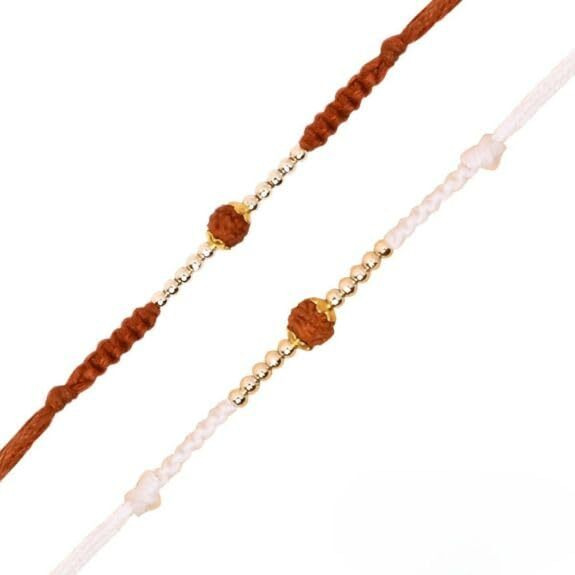 I Jewels Rudraksha Rakhi With Roli Chawal & Rakshabandhan Card For Men/Bro/Brother (R323Br-W)