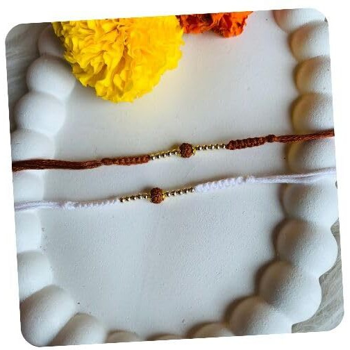 I Jewels Rudraksha Rakhi With Roli Chawal & Rakshabandhan Card For Men/Bro/Brother (R323Br-W)