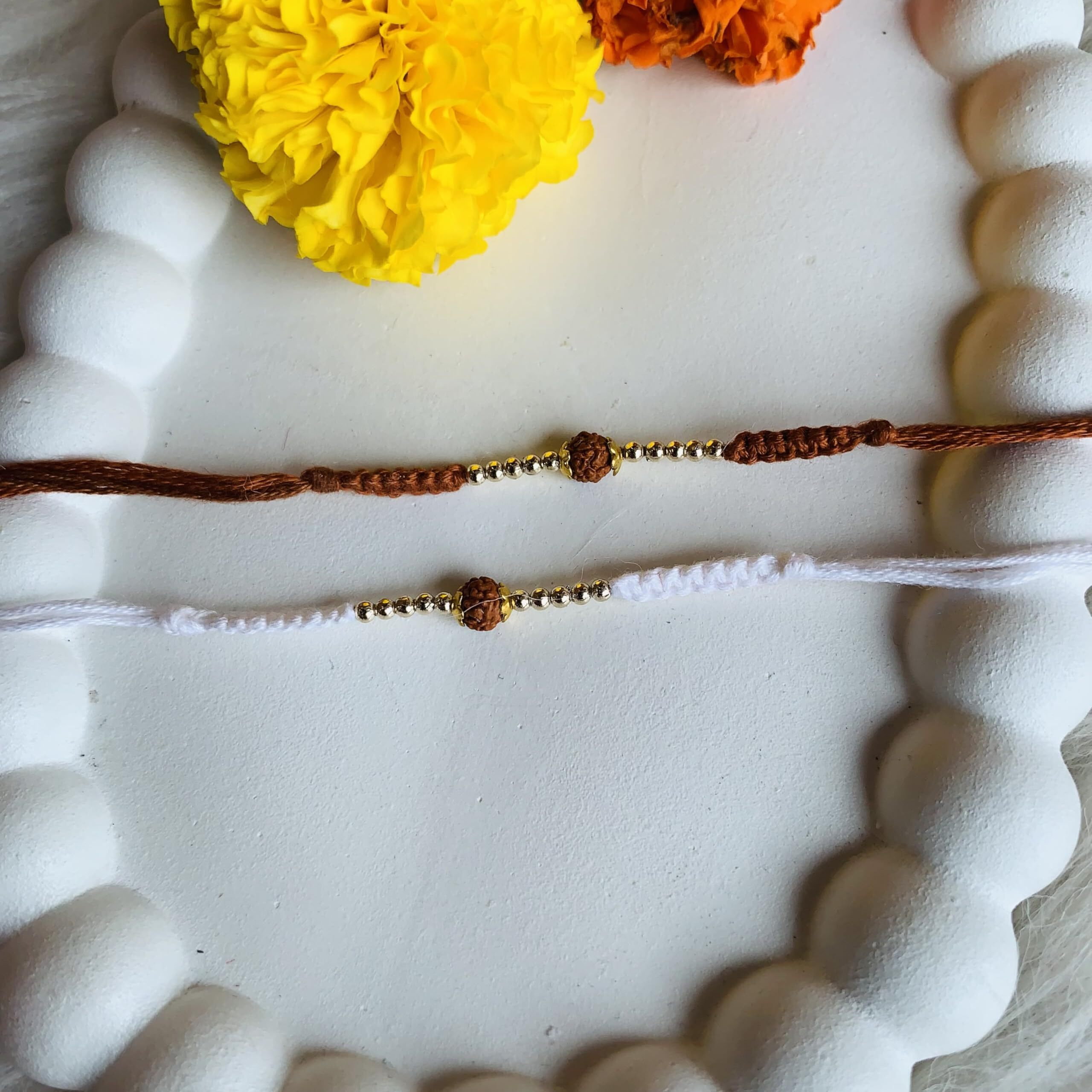 I Jewels Rudraksha Rakhi With Roli Chawal & Rakshabandhan Card For Men/Bro/Brother (R323Br-W)