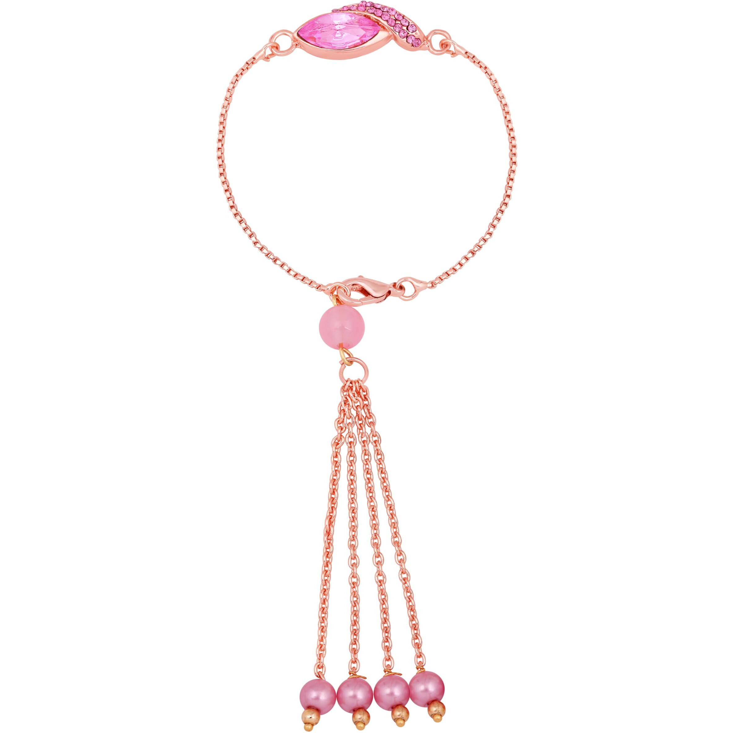 Mahi Rose Gold Plated Pink Crystals Studded Simple And Classic Lumba Rakhi For Bhabhi (Ral1100805Zpin)