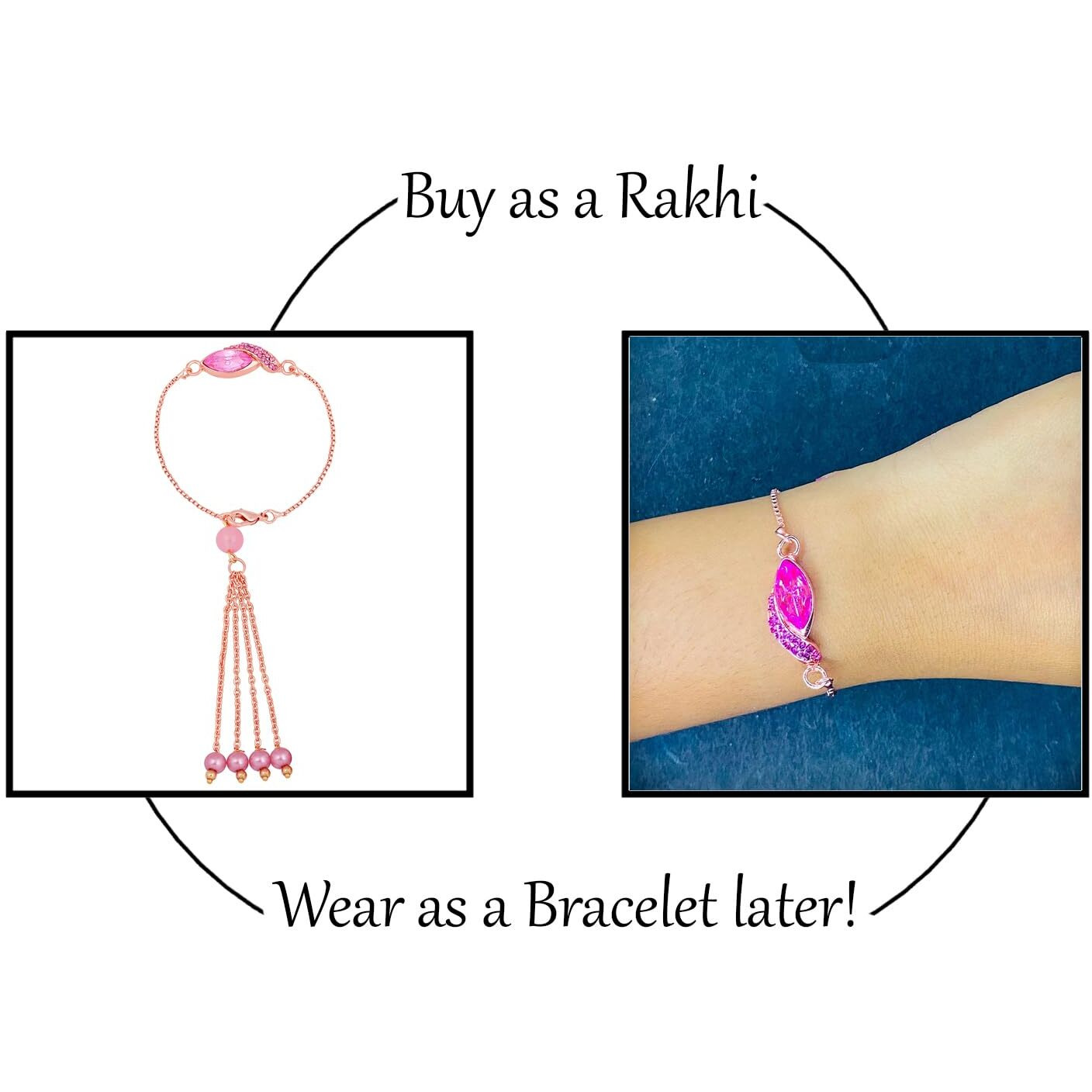 Mahi Rose Gold Plated Pink Crystals Studded Simple And Classic Lumba Rakhi For Bhabhi (Ral1100805Zpin)