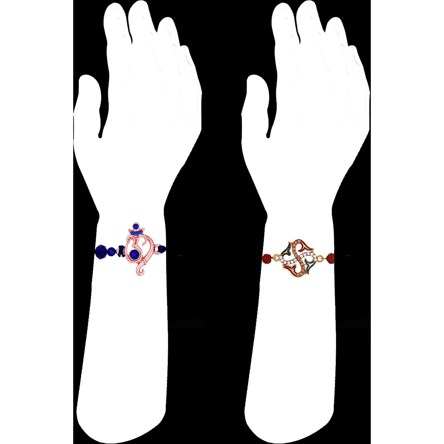Mahi Combo Of Ganesha And Swastik Rakhis With Meenakari Work Crystals And Rudraksha For Bhaiya (Rco1105533M)