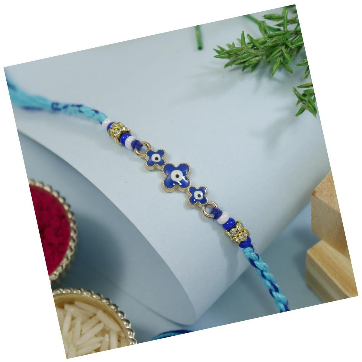 I Jewels Flower Design Rakhi With Roli Chawal & Rakshabandhan Card For Bro/Brother/Bhai (R311Bl)