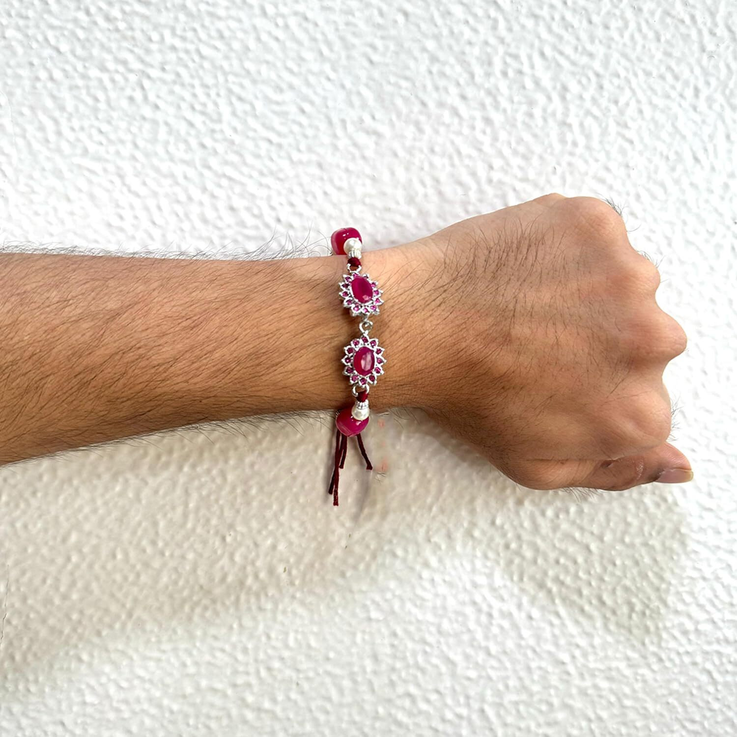 Mahi Gold Plated Pink Crystals Floral Rakhi For Bhaiya, Brother, Bhai, Bro (Ra1100788Rpin)