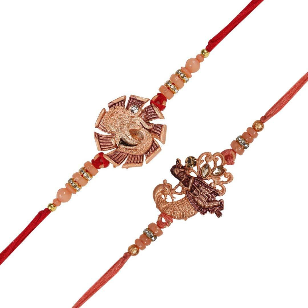 Accessorisingg Combo Of 2 Gold Plated Pink Premium Rakhi's For Brother | Rakshabandhan 2020 [Rac028]