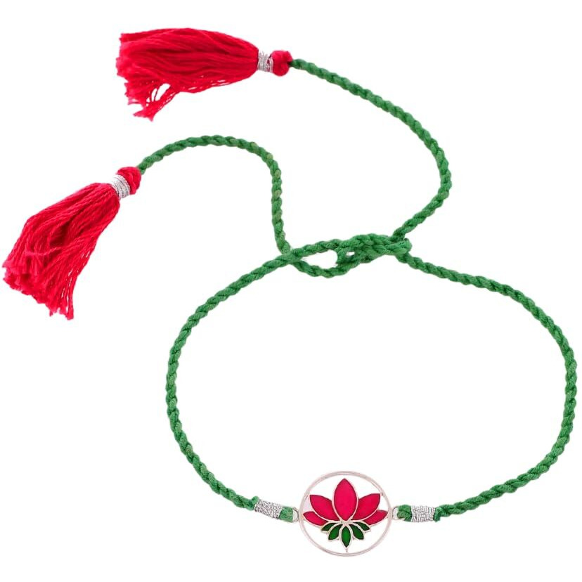 Roovi Pure 925 Sterling Silver Lotus Rakhi Set With Roli Chawal I Rakhi For Brother I 925 Hallmark