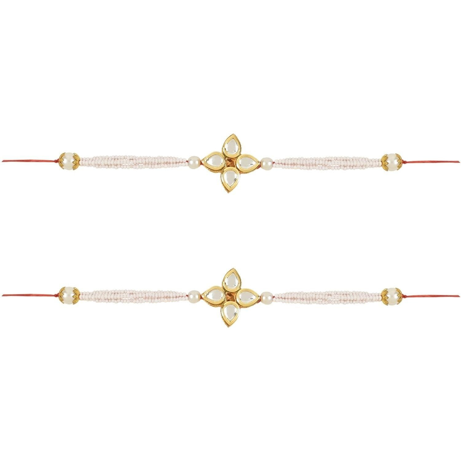 I Jewels Rakshabandhan Designer Handcrafted Pearl & Kundan Bhaiya Rakhi With Roli Chawal For Brother/Bro/Men (R120W-2) (Pack Of 2)
