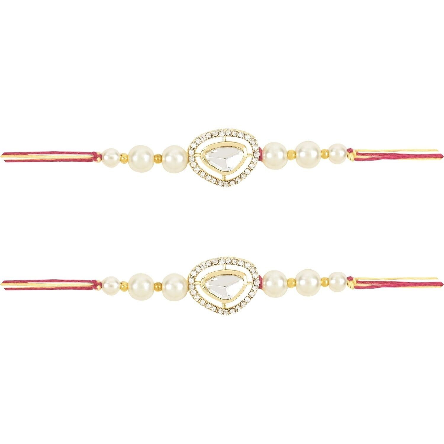 I Jewels Pearl & Kundan Designer Bhaiya Rakhi With Roli Chawal For Brother/Bro/Men With Rakshabandhan Card (R107W-2) (Pack Of 2)