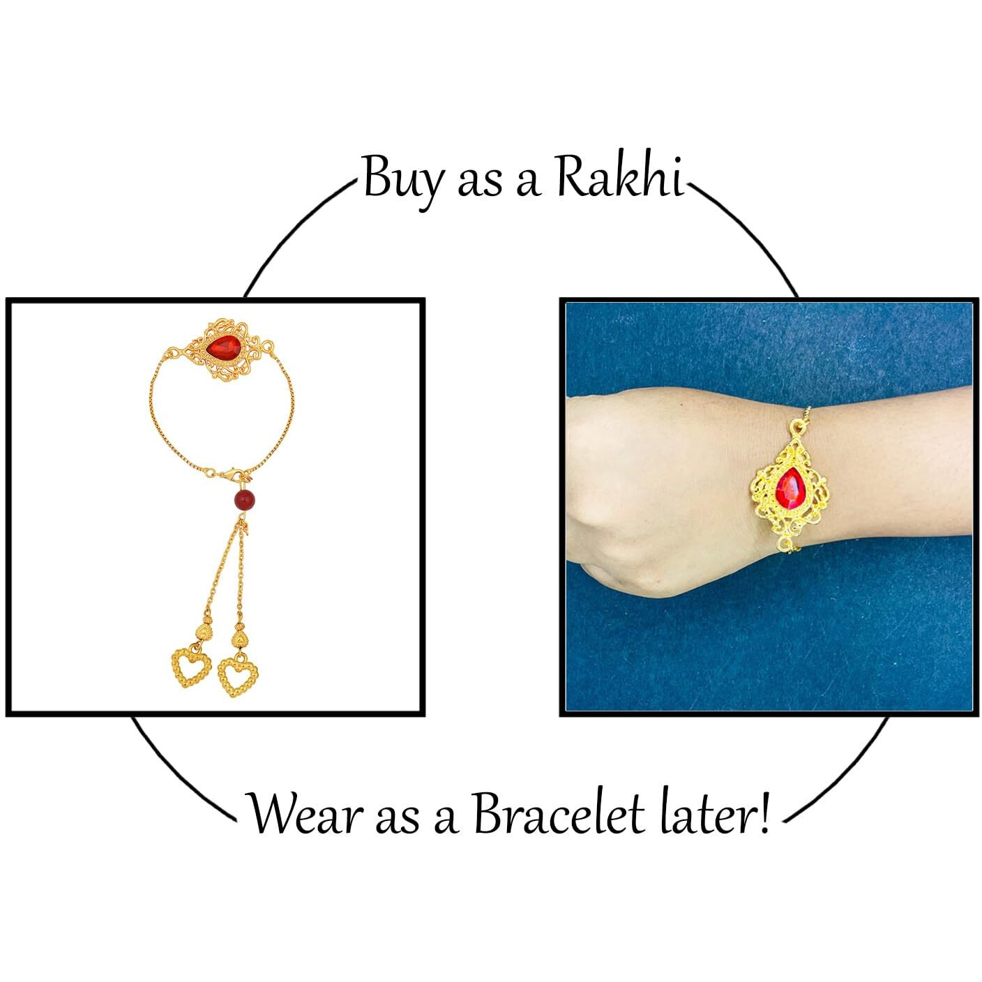 Mahi Gold Plated Red Crystals Studded Simple And Classic Lumba Rakhi For Bhabhi (Ral1100803G)