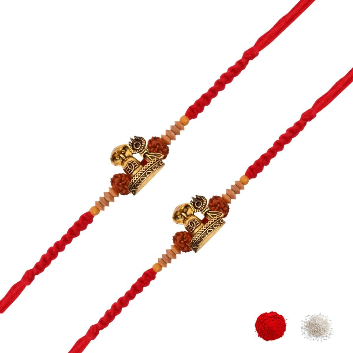 I Jewels Lord Shiva Rakhi With Roli Chawal & Rakshabandhan Card For Men/Bro/Brother (R379-2) (Pack Of 2)