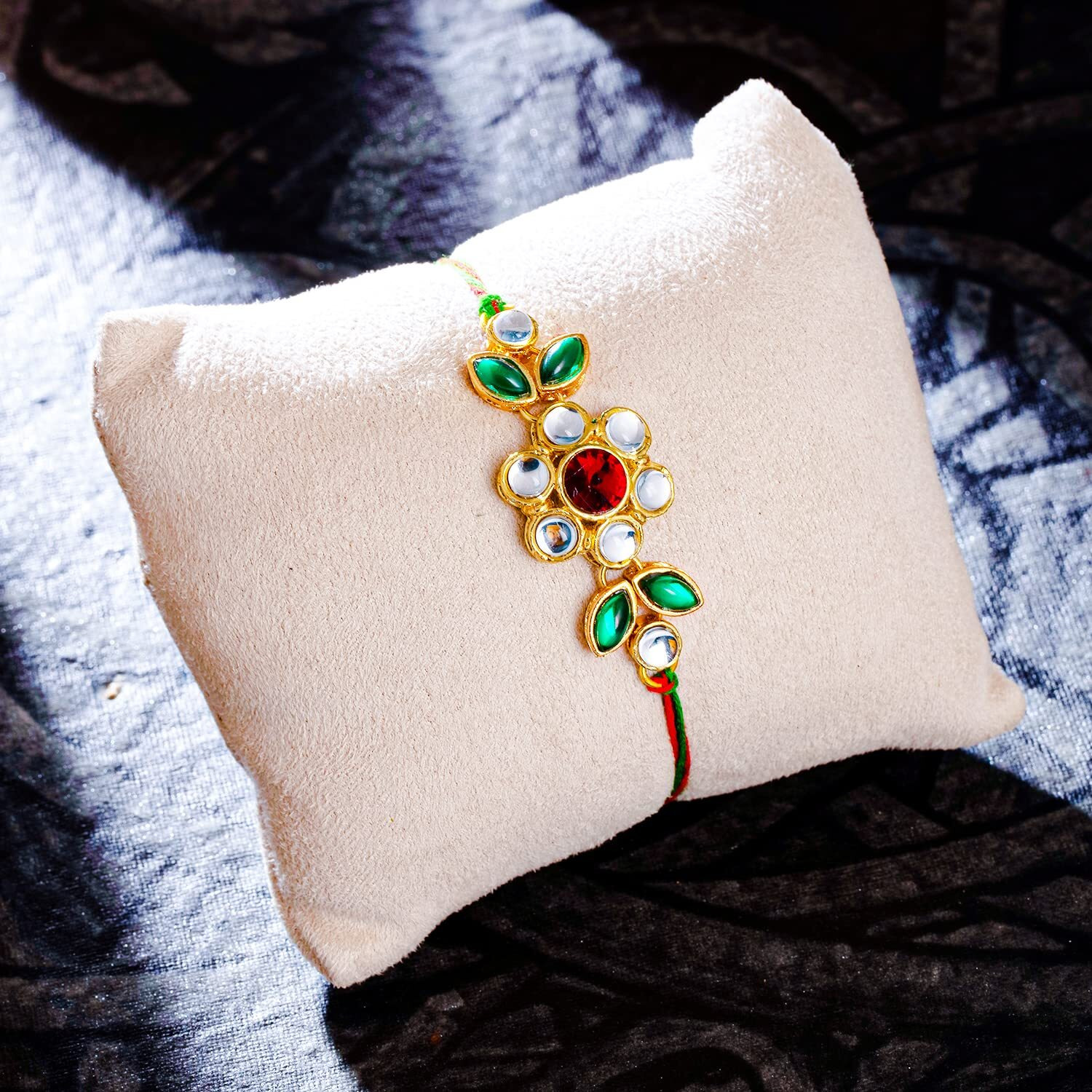 Sukkhi Rakhi Elegant Kundan Designer Gold Plated Premium Rakhi For Brother With Roli Chawal & Greeting Card | Rakhi For Bhaiya | Rakhi For Men | Kundan Rakhi | (Rak104478)
