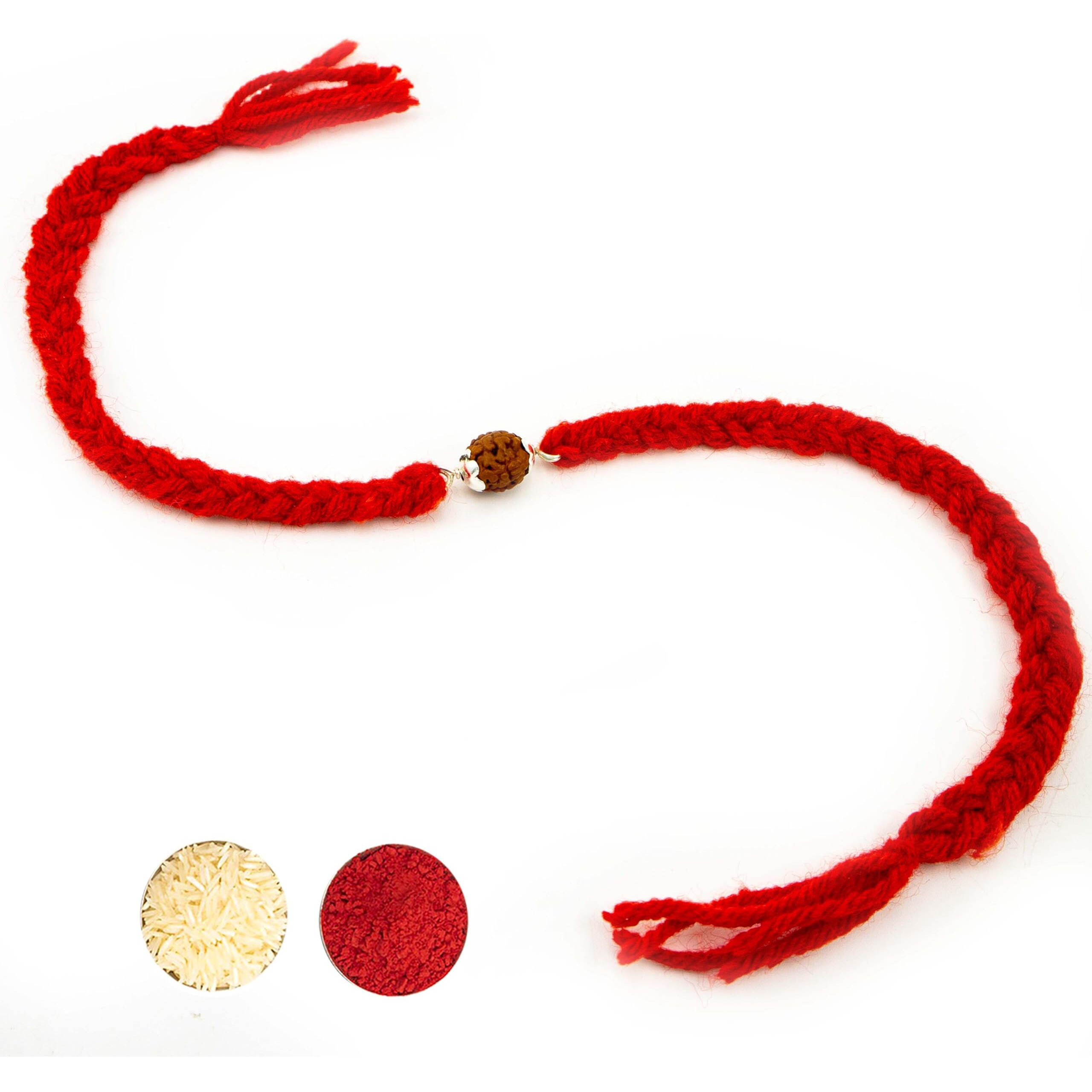 Njels Silver Rakhi Bracelet For Brother | 5 Mukhi Rudraksha Bracelet For Men And Boys | Silver Rakhi For Brother With Pure Cotton Thread | 1 Rudraksha Beads Rakhi