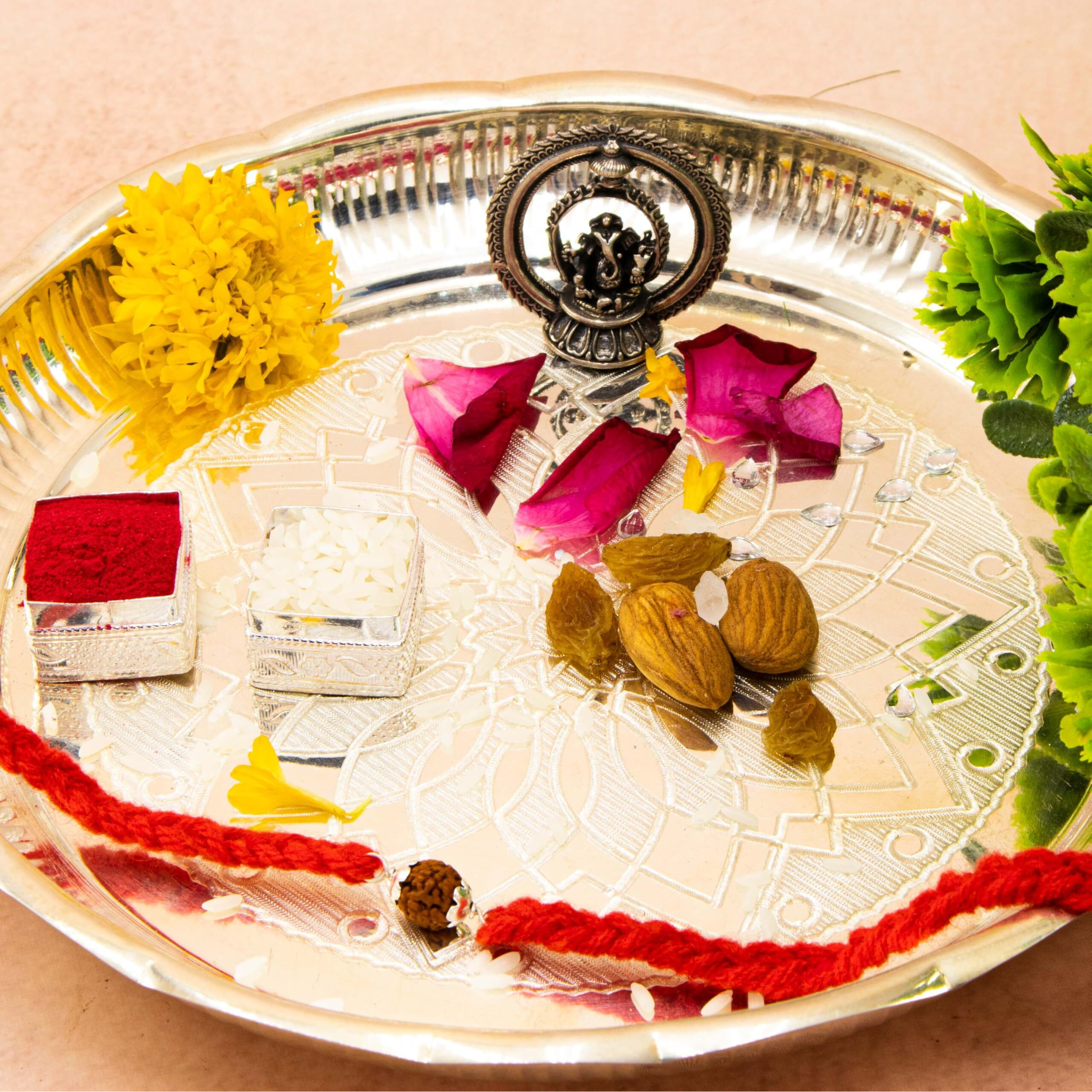 Njels Silver Rakhi Bracelet For Brother | 5 Mukhi Rudraksha Bracelet For Men And Boys | Silver Rakhi For Brother With Pure Cotton Thread | 1 Rudraksha Beads Rakhi