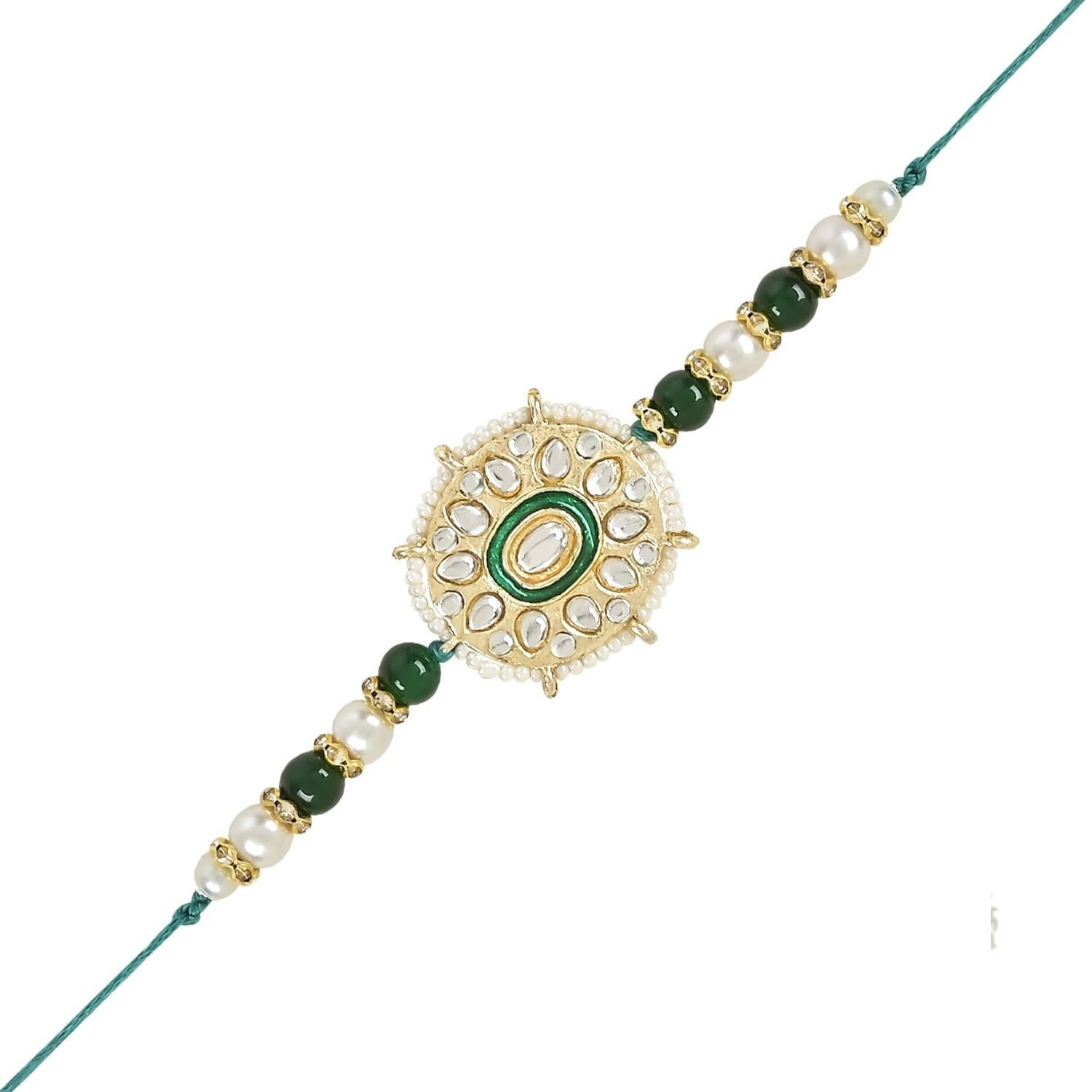 I Jewels Pearl & Kundan Designer Bhaiya Rakhi With Roli Chawal For Brother/Bro/Men With Rakshabandhan Card (R105G)