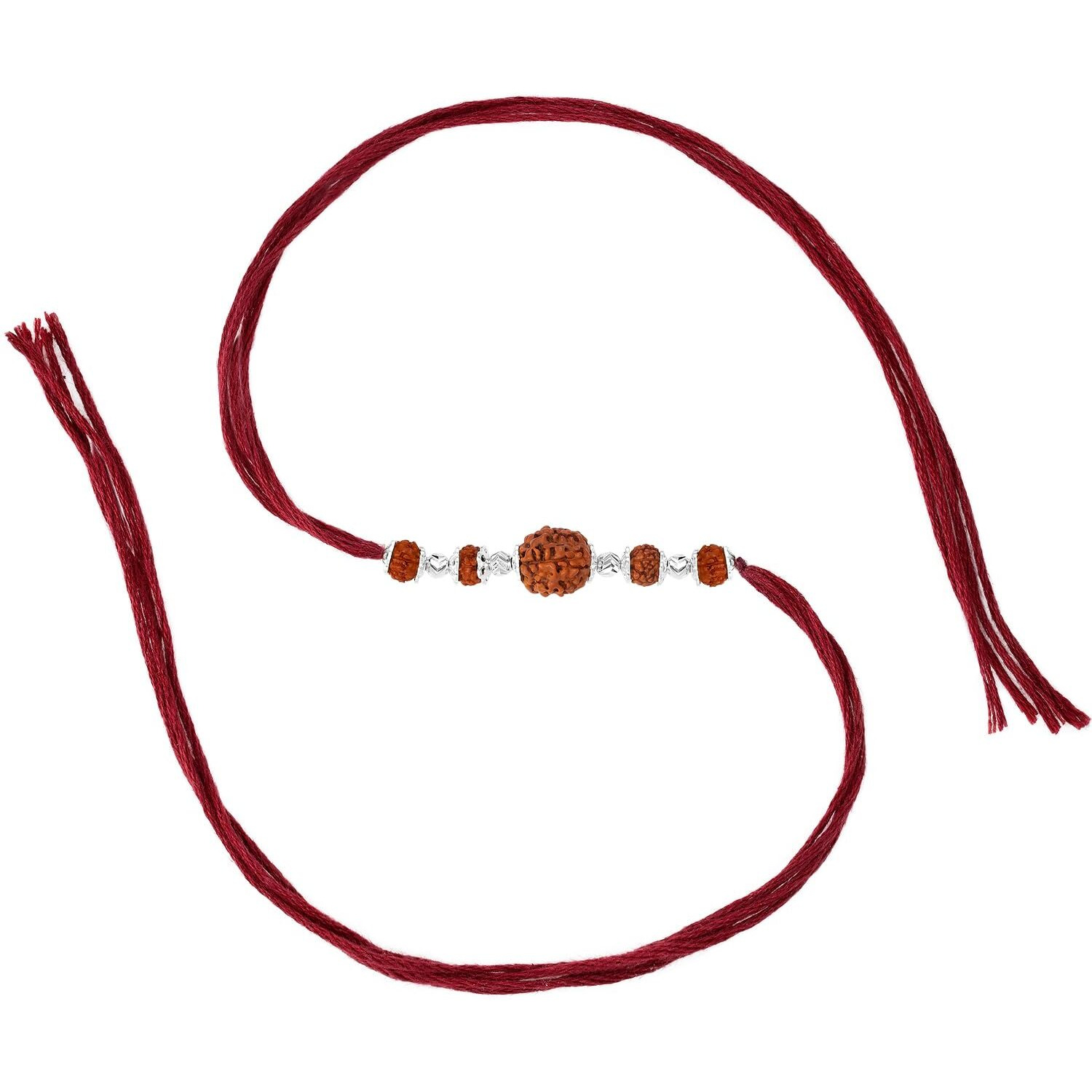 Peora 925 Sterling Silver Rudraksh Rakhi For Brother Bhaiya | Red Thread | Raksha Bandhan Hamper With Roli Chawal Greeting Card