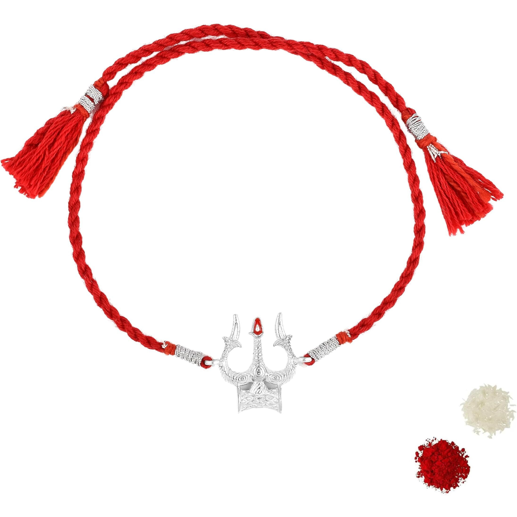 Roovi Real 925 Silver Trishul Shiva Rakhi Set For Brother With Roli Chawal I 925 Hallmark & Certificate Of Authenticity | Rakshabandhan Rakhi Gift For Boys I