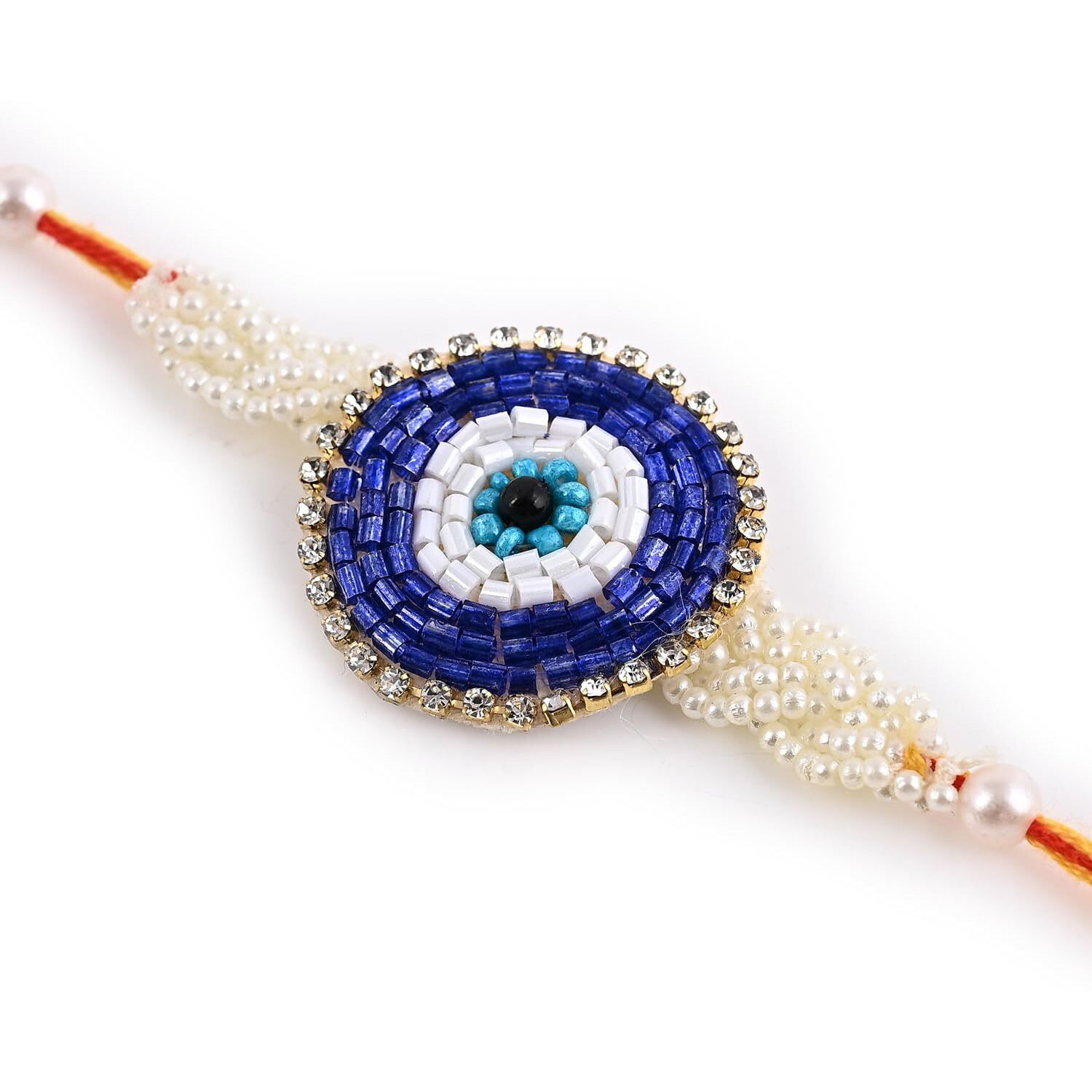 Chottey Lal And Sons Rakshabandhan Diamonds Pearls Floral Designer Bhaiya Bhabhi Couple Rakhi With Roli Chawal || Traditional Colorful Thread Lumba Rakhi For Bhabhi (Set Of 2)