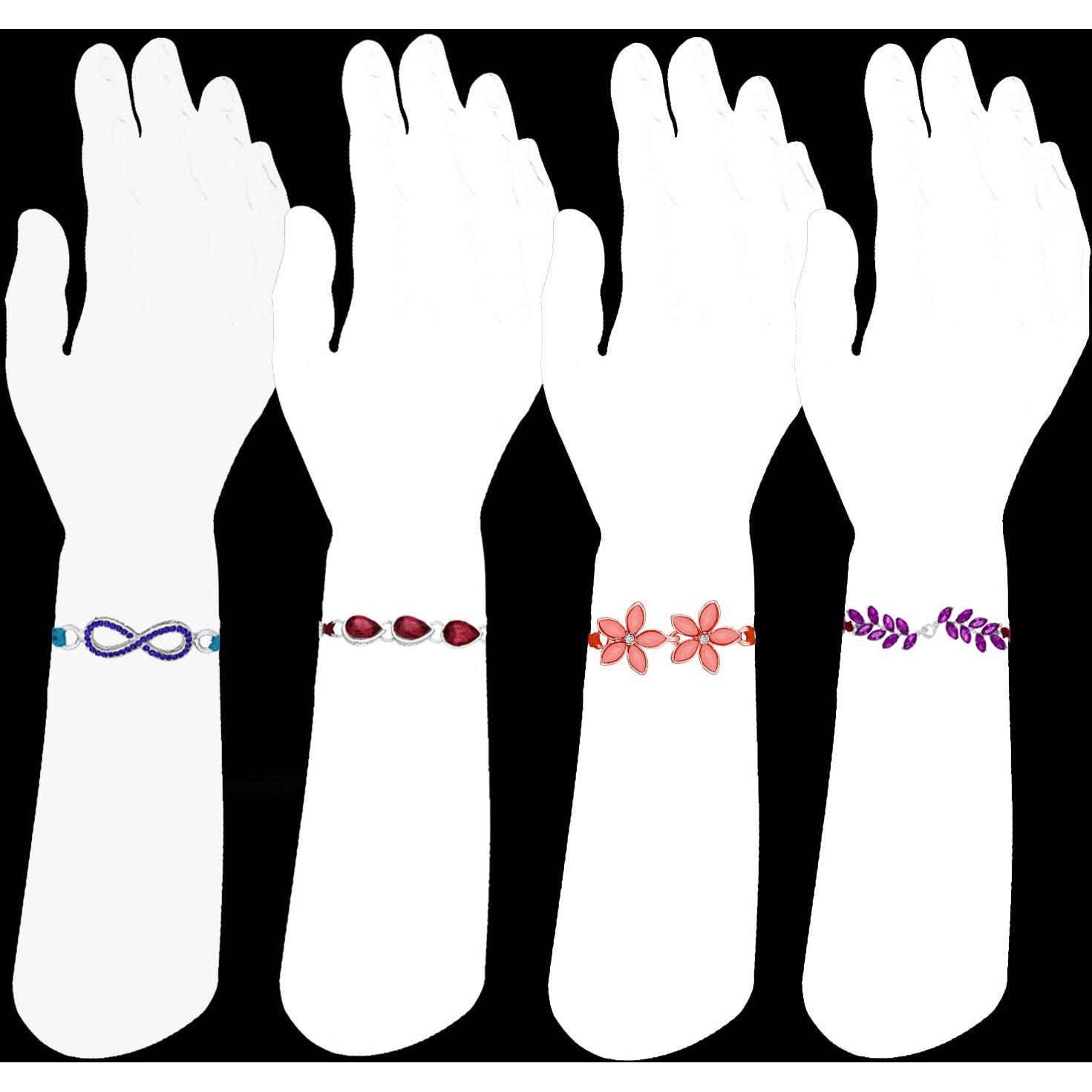 Mahi Combo Of 4 Multicolor Crystals Rakhis With Floral, Leaf, Drop And Infinite Design For Brother, Bhai, Bro (Rco1105711M)