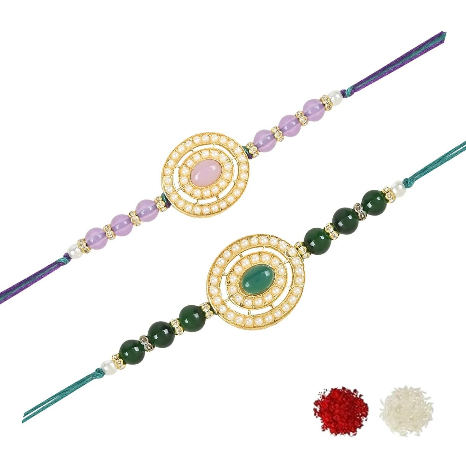 I Jewels Pearl & Kundan Designer Bhaiya Rakhi With Roli Chawal For Brother/Bro/Men With Rakshabandhan Card (R096G-Pu)