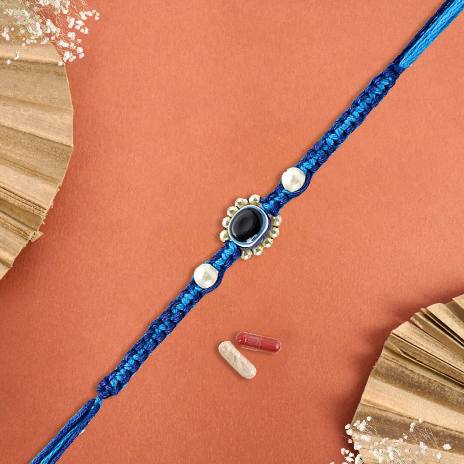 Chottey Lal And Sons Thread Rakhi Evil Eye Bracelet For Brother || Rakshabandhan Special Multicolor Beads Dora Rakhi Set For Mens - Blue